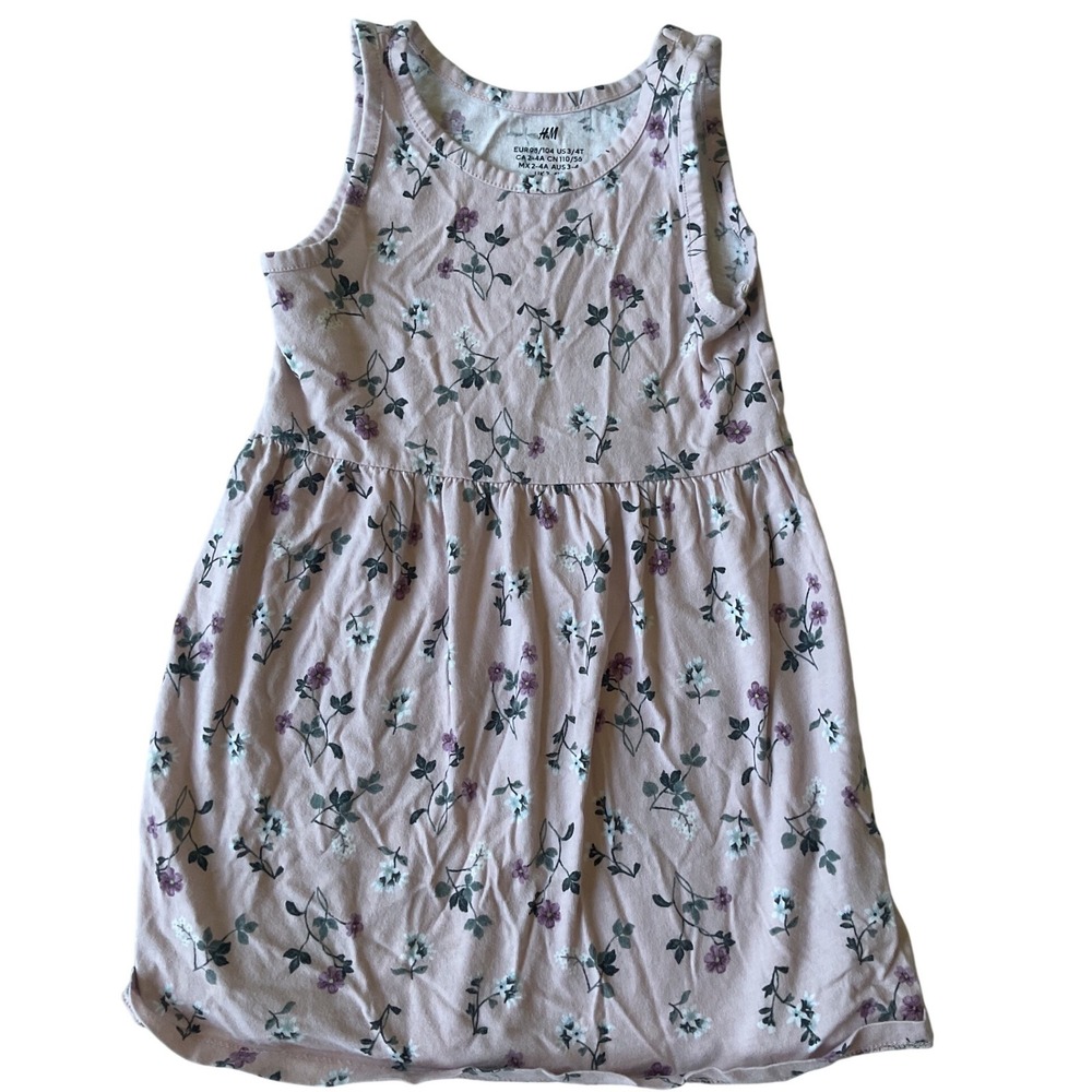 HM Girls Pink Floral Sleeveless Jersey Dress Size 3T 4T Summer Casual Tank Dress